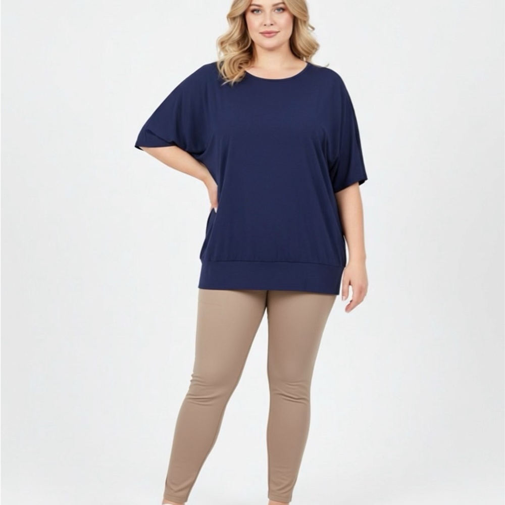 Navy Blue Batwing Sleeve Top